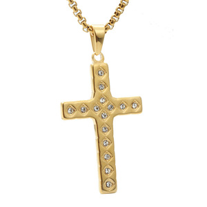 yunnique <b>Cross</b> Pendant Necklace Fashion Gold Zinc Alloy Pave Setting Unisex Jewelry Gift - Product Image 1