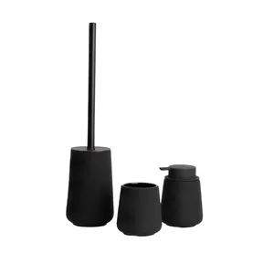 Ceramic Elegant Black Bathroom Accessories 3 Piece Toilet Brush Mouthwash Cup Soap Dispenser Convenience Set