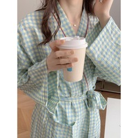 Nouvelle Collection d'automne femmes Style coréen Ins peignoir Long Kimono pyjamas taille élastique respirant solide Plaid vêtements de détente