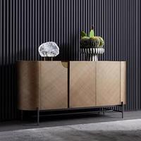 Buffet moderne de luxe en bois, armoire de rangement incurvée avec pieds en métal, console de salon, credenza pour la décoration de la maison et de l'hôtel