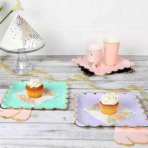 Modern 9 Inch Square Pastel Paper Gold Foil Dinner <b>Plate</b> Scallop Edge Factory Direct Hot Selling for Special Celebrations - Product Image 2