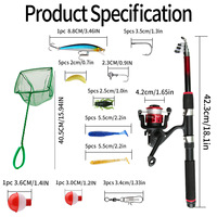 Set Pancing 2 Bagian 1.8m, Reel, Umpan, Joran Spinning, Joran Laut, Kit Umpan Lunak, Jaring Pendaratan, Perlengkapan Memancing Lengkap