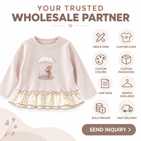 T-shirt à manches longues pour filles, motif ours doux et floral, ourlet à volants, sous-vêtement, haut pour tout-petits et enfants, OEM ODM, vente en gros