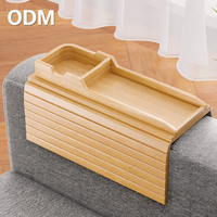 Plateau de canapé en bambou - Plateau pour accoudoir de canapé avec porte-gobelet amovible - Table de rangement pliable antidérapante 2-en-1 pour fauteuil