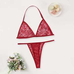 Soutien-gorge à bretelles croisées très demandé, lingerie trois pièces en maille transparente brodée de cœurs, disponible pour l'exportation. Livraison directe - Product Image 2
