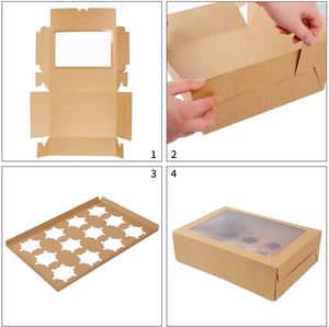 Brown Kraft <b>Cupcake</b> <b>Box</b> Hold 12 <b>Cupcakes</b>, 15 Pack Bakery Boxes with Window in 13.8 X 9.5 X 4 Inches - Product Image 4