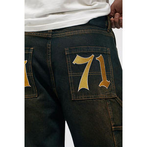 Jeans baggy sur mesure en coton lourd 100% avec plusieurs poches, pantalon cargo pour homme, coupe droite, jambe large, style jogger, streetwear - Product Image 4