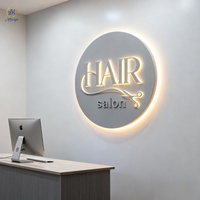 Letrero Luminoso Circular de Acrílico, Letrero Redondo Personalizado para Tienda, Logotipo 3D Retroiluminado, Letrero Redondo Retroiluminado para Salón de Belleza