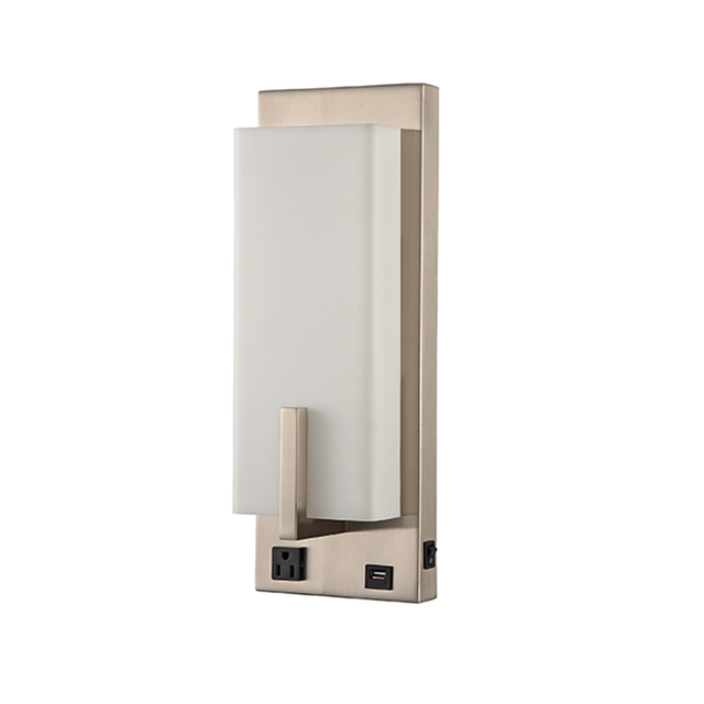Hotel LED Wall Lamp Modern Acrylic Wall Sconce Bedside Wall Light with USB Port and Outlet for Guestroom Bedroom Corridor Sconce