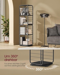 Librería Moderna de Madera de 4 Niveles con Paneles, Estantes Giratorios de Altura Ajustable, Marco de Acero, Color Negro Ébano, Estante Independiente para Sala de Estar - Product Image 6