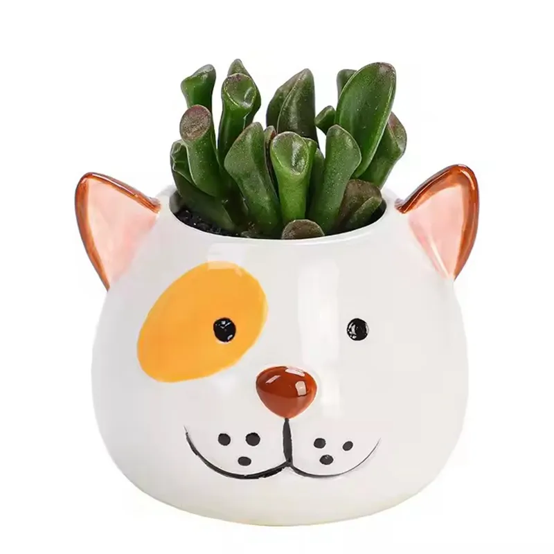 Pot bunga sukulen ekspresi lucu grosir gaya Ins yang dilukis dengan tangan pot bunga kartun keramik pot bunga dekoratif grosir