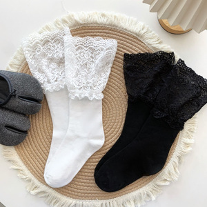 Women's Slouch <b>Socks</b> <b>Black</b> Lace Mid Calf Breathable Sweat Absorbing Youth Fashion <b>Socks</b> - Product Image 2