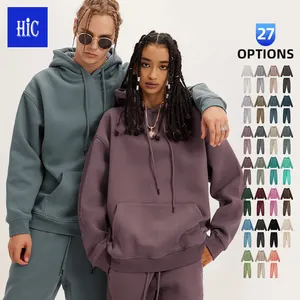 High Quality Unisex 2piece Casual Solid custom logo 345g Plus Size hoodies and sweat pants set cotton stacked for men