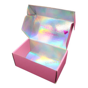 Boîte d'expédition holographique <span class=keywords><strong>rose</strong></span> personnalisée avec gaufrage emballage <span class=keywords><strong>irisé</strong></span> pour les soins de la peau, l'abonnement à la crème pour le visage et l'expédition - Product Image 1