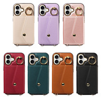 Étui de téléphone portable à bandoulière accordéon pour iPhone 16, portefeuille 7 cartes, blocage RFID, support anneau antichoc, protection 360°