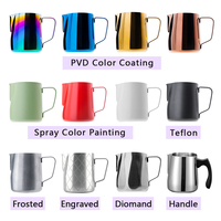 Pichet à Latte Art en Acier Inoxydable S/S304 avec Marquage Laser, Plusieurs Tailles (150-1500 ml), pour Barista, Mousse de Lait, Café