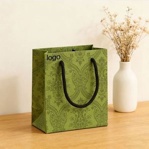 Elegant Green Chinese Style Recyclable Customizable Luxury Handmade Paper Jewelry Cosmetic <b>Gift</b> <b>Bags</b> Glossy Lamination Hand - Product Image 2