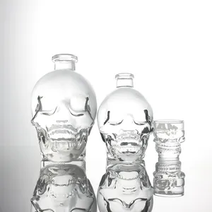 OEM 100ml 500ml 750ml engraved skull spirits vodka whisky liquor tequila glass Bottle