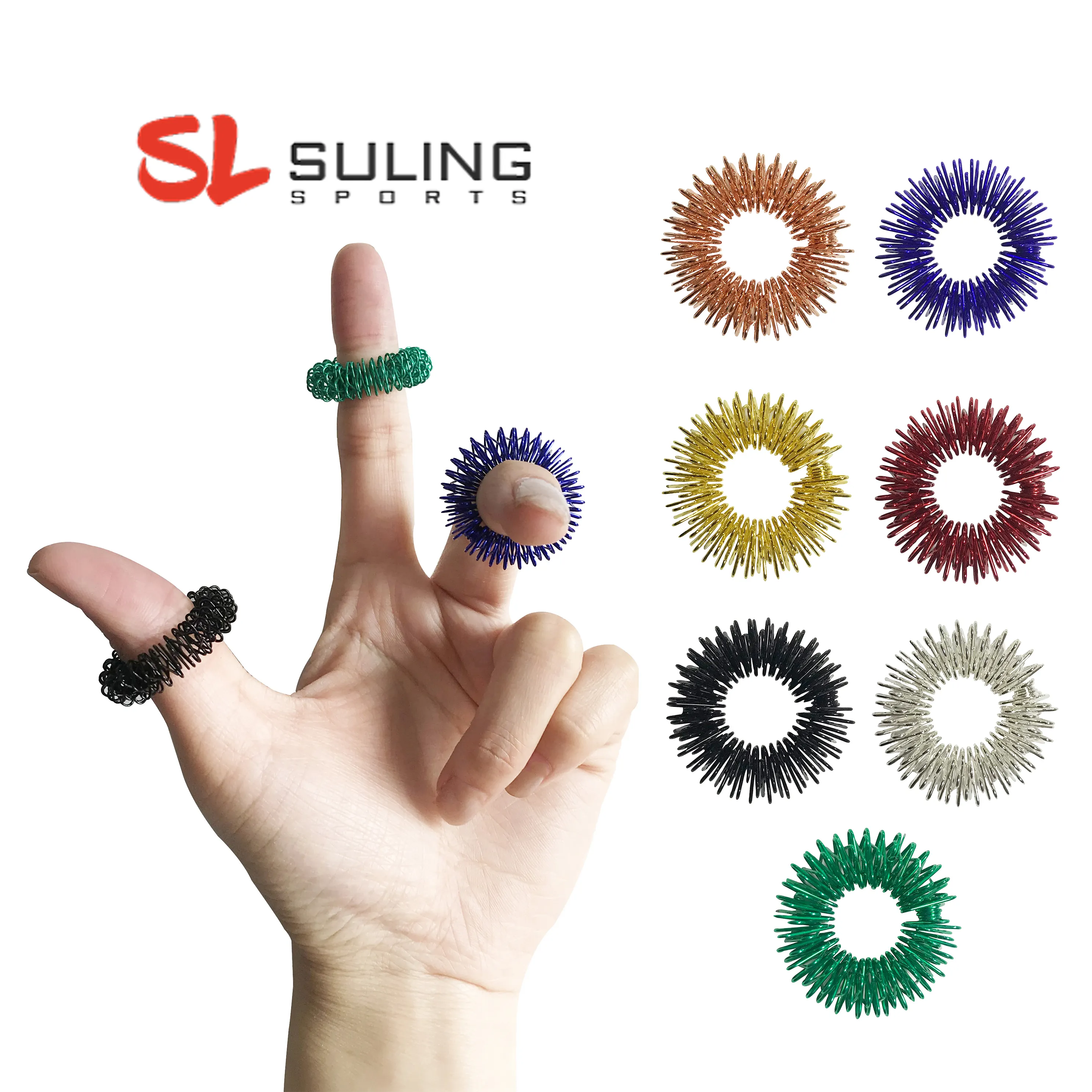 Cincin pijat jari Mini tradisional Tiongkok, cincin pijat jari Mini sensor Spiky terapi Sujok stres