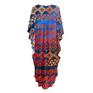 Abito da Spiaggia OEM per Donna con Stampa Geometrica, Scollo a V, Maniche Larghe, Orlo Asimmetrico con Spacco, Outfit Casual per Vacanze - Product Image 4