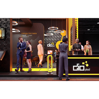 Conception professionnelle de stand d'exposition en bois sur mesure, y compris un comptoir d'accueil, pour les salons professionnels mondiaux aux États-Unis, en Europe et à Dubaï