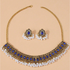 Luxury Vintage Indian Jewelry Set Antique Gold Plated Crystal <strong>Zircon</strong> Necklace Earrings Sets Ethnic Bridal Wedding <strong>Bijoux</strong> Gifts - Product Image 4
