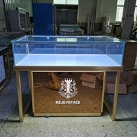 Comptoir de présentation de bijoux robuste avec logo personnalisé, pieds en argent brossé, intérieur LED chaud pour la conception de bijouteries, boutique phare de la marque
