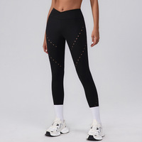 Leggings de sport et de yoga taille haute, longueur mollet, design ajouré, respirants, effet ventre plat, séchage rapide, pour la gym et l'exercice