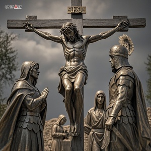 Estatua de bronce de religión católica cristiana Duodécima Estación de tamaño real Jesús muere Cruz famosa Jesús 14 estación escultura de latón - Product Image 1