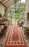 Southwestern Geometric Modern Wool Jute Runner Rug Handwoven Washable Non-Slip Low Pile Accent Bedroom Living Room Hallway