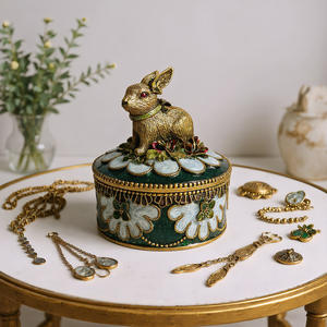 Кроличья безделушка XinZhiRun, античная Золотая эмалированная коробка на память, декоративная фигурка с кроликом ручной работы, футляр для украшений - Product Image 5