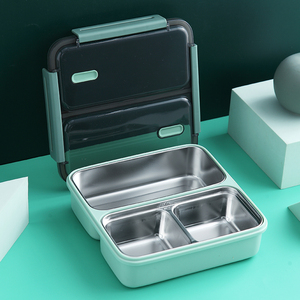 ESCART top vente de qualité alimentaire 304 boîte à bento en acier inoxydable 3 compartiments métal silicone joint anneau carré boîte à lunch - Product Image 1