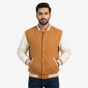 Wholesale Custom Embroidered Varsity Wool <b>Thin</b> Windproof Eco-Friendly Stand Baseball <b>Jacket</b> High Quality Winter <b>Jacket</b> for <b>Men</b> - Product Image 1