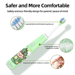 Kids Sonic <b>Electric</b> Toothbrush Soft Bristles Rechargeable Type C <b>Waterproof</b> IPX7 3+ Ages Green Dinosaur Design - Product Image 6