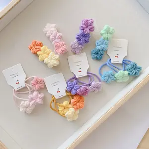 2024 nuevos estilos hechos a mano 4 flores lindo dulce lana tejida lazos para el cabello horquillas ganchillo flor pinza para el cabello para niñas Accesorios