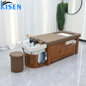 Lit de lavage de luxe KISEN style thaïlandais avec bac à pieds intégré et armoire de rangement pour salon et spa - Product Image 1