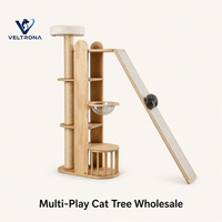 Arbre à chat multi-activités avec bol bulle en acrylique, rampe, poteau en sisal et niche en bois, mobilier d'intérieur, vente en gros