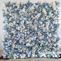 Maßgefertigte Neue Künstliche Seiden-Rollup-Stoffbasis Florale Hochzeitsdekoration Blumenwände Marineblau Königsblau Hellblaue Rosenwand