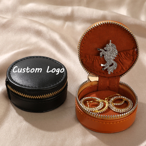 Luxury Round PU Jewelry <b>Box</b> with Zipper Closure for Ring Earring Necklace Storage and Travel Gift Packaging jewelry packaging - Product Image 4