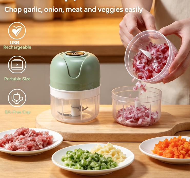 Electric Garlic Herb Press 250ml USB Rechargeable Mini Chopper ...