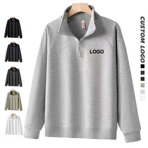 Nueva Llegada Sudadera con Capucha para Hombre, Transpirable, Personalizada, Negra, Estilo Waffle, Oversize, con Cierre de 1/4, Cuello Camisero y Media Cremallera - Product Image 1