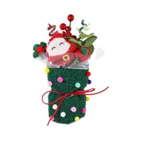 Cadeau de Noël transfrontalier : Bouquet de Noël créatif avec ours en peluche chinois de 22 cm, bonhomme de neige et décoration en fil de coton