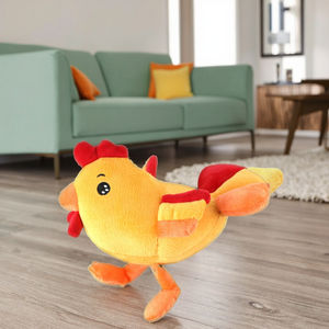 도매 애완 동물 액세서리 봉제 인형 동물 귀여운 수탉 삐걱 거리는 장난감 부드러운 수탉 노란색 무지개 꼬리 치킨 씹는 개 장난감 - Product Image 2