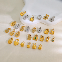 Accessoires de pendentif en zircon 5A plaqué or brillant à faire soi-même, charmes en acier inoxydable en forme de cœur, d'étoile, de carré, de serrure, vente en gros