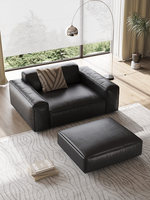 Canapé modulaire italien minimaliste de luxe en cuir PU pleine fleur, une place |   Canapé droit rembourré en duvet pour salon F018