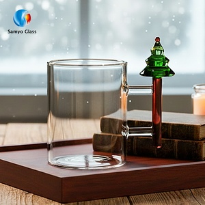 <span class=keywords><strong>Tazas</strong></span> de Vidrio Personalizadas Samyo Aptas para Lavavajillas, con Diseño de Árbol de Navidad y Muñeco de Nieve, para Jugo, Leche, Café, con Asa - Product Image 1