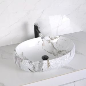 Lavabo Ovale in Ceramica Artistica per <span class=keywords><strong>Bagno</strong></span>, Disponibile in Vari Colori, <span class=keywords><strong>Lavandino</strong></span> <span class=keywords><strong>da</strong></span> <span class=keywords><strong>Appoggio</strong></span> in Ceramica Effetto Marmo Senza Foro per Rubinetto, Ideale per Hotel - Product Image 5
