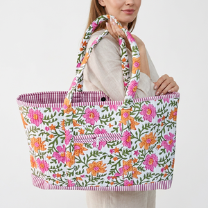 Sacs fourre-tout matelassés en coton faits main avec fermeture magnétique, imprimés indiens, pour le shopping, les voyages, les courses et l'usage quotidien - Product Image 1