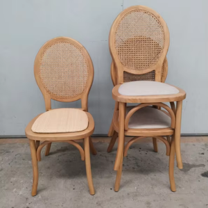 Chaise Louis en bois massif avec dossier en rotin, chaises <span class=keywords><strong>de</strong></span> banquet <span class=keywords><strong>de</strong></span> mariage et d'hôtel marron pour événements (vente en gros) - Product Image 2