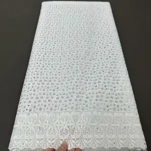 2024 Finest quality African lace quality stones white cotton polish dry swiss voile lace fabric